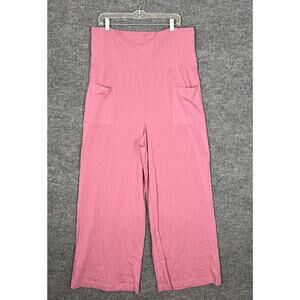 Anybody Womens Cozy Knit Wide Leg Pants Size Large Tall Fold Over Waist Pink